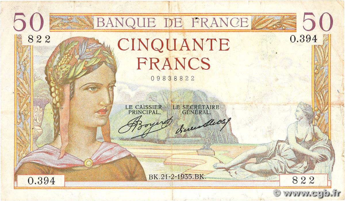 50 Francs CÉRÈS FRANCE  1935 F.17.04 TB