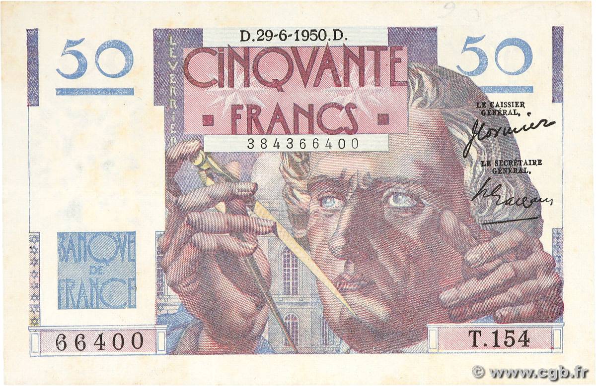 50 Francs LE VERRIER FRANCE  1950 F.20.15 TB