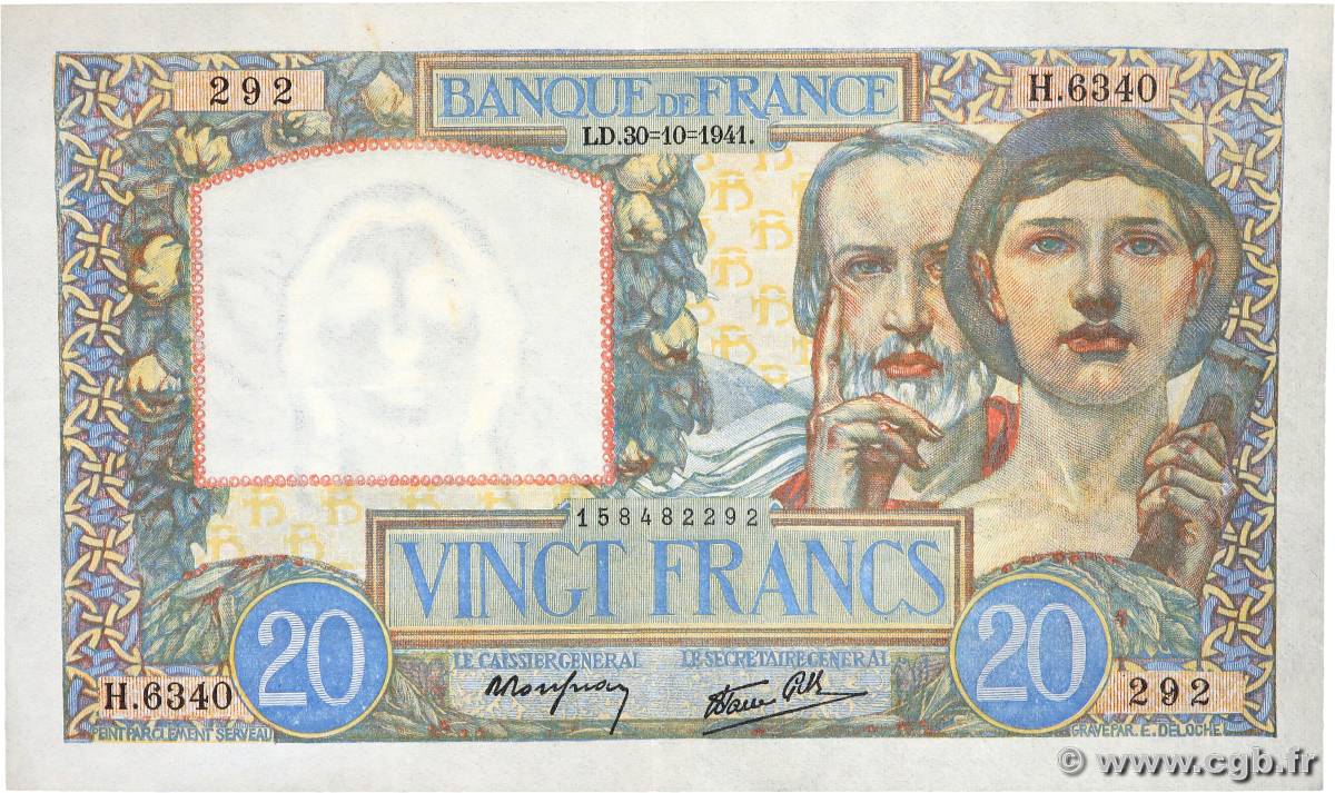 20 Francs TRAVAIL ET SCIENCE FRANCE  1941 F.12.19 F