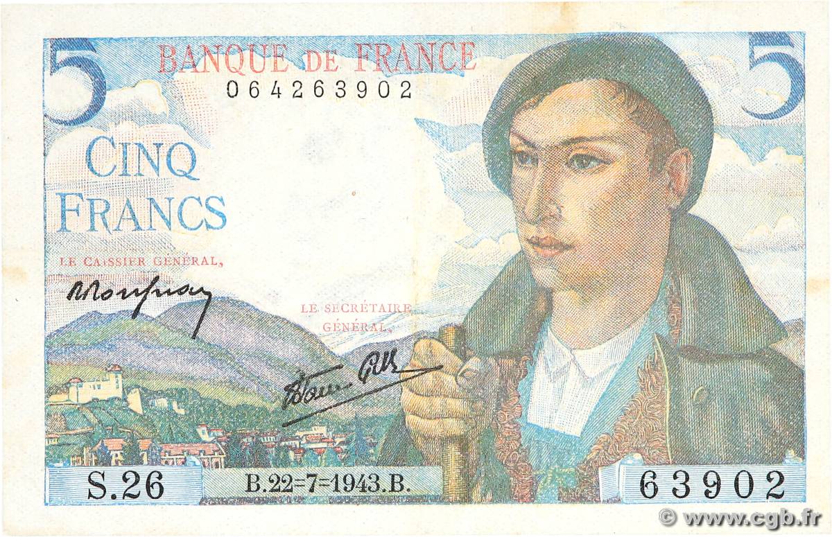 5 Francs BERGER FRANCE  1943 F.05.02 TTB+