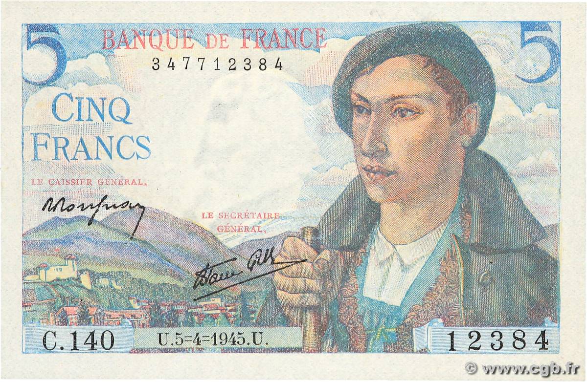 5 Francs BERGER FRANCE  1945 F.05.06 pr.SPL