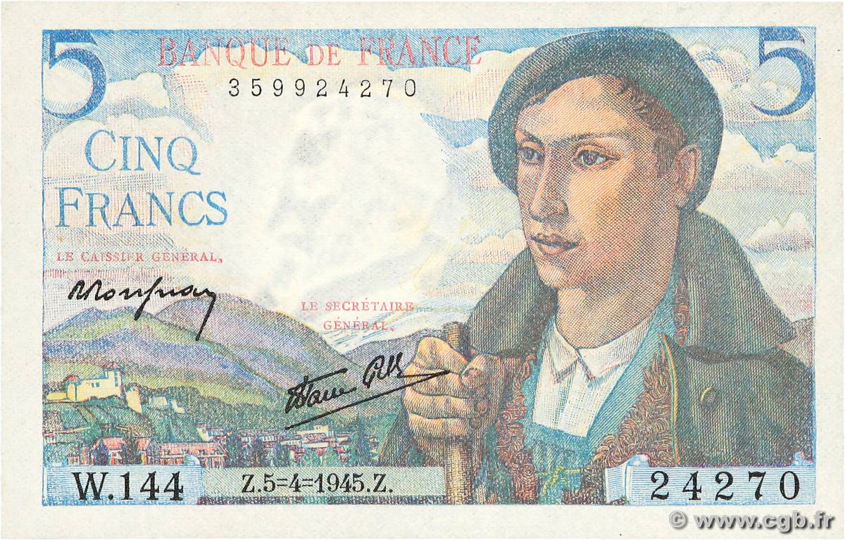 5 Francs BERGER FRANCE  1945 F.05.06 pr.NEUF