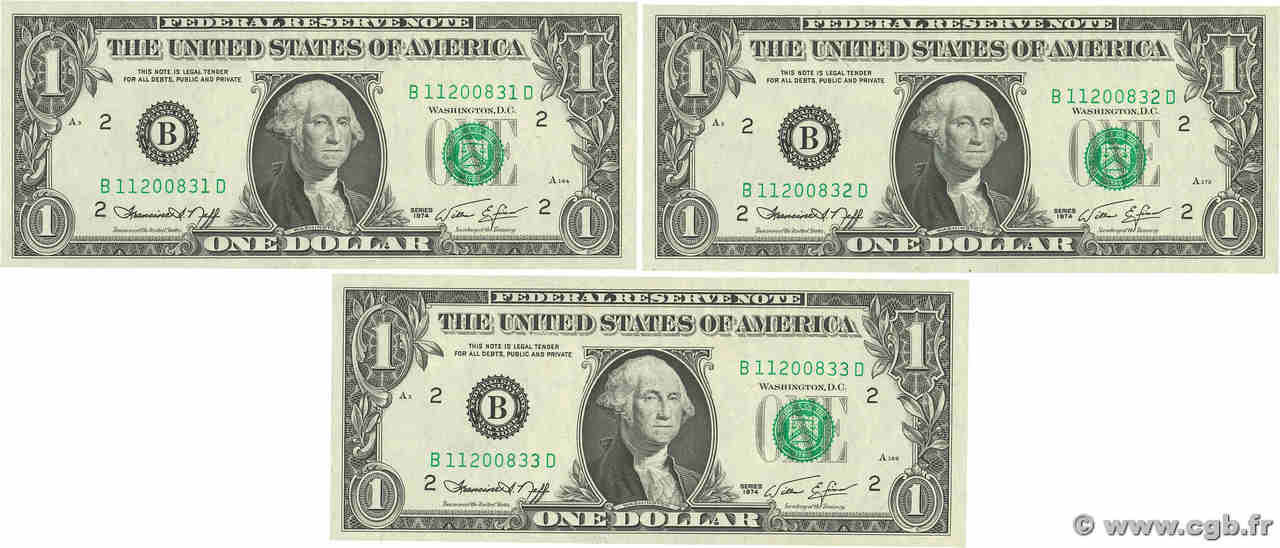 1 Dollar Consécutifs ÉTATS-UNIS D AMÉRIQUE New York 1974 P.455 SPL