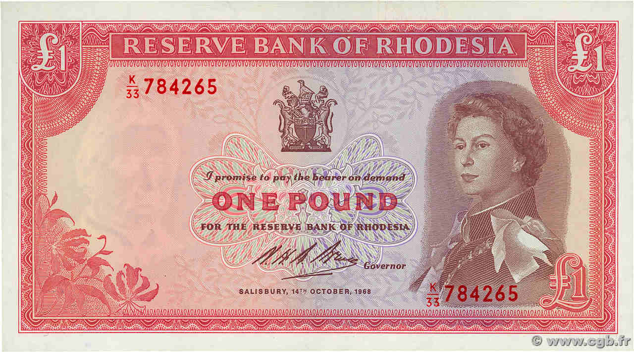 1 Pound RHODESIA  1968 P.28d AU
