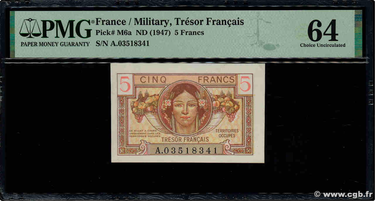 5 Francs TRÉSOR FRANÇAIS FRANCE  1947 VF.29.01 UNC-
