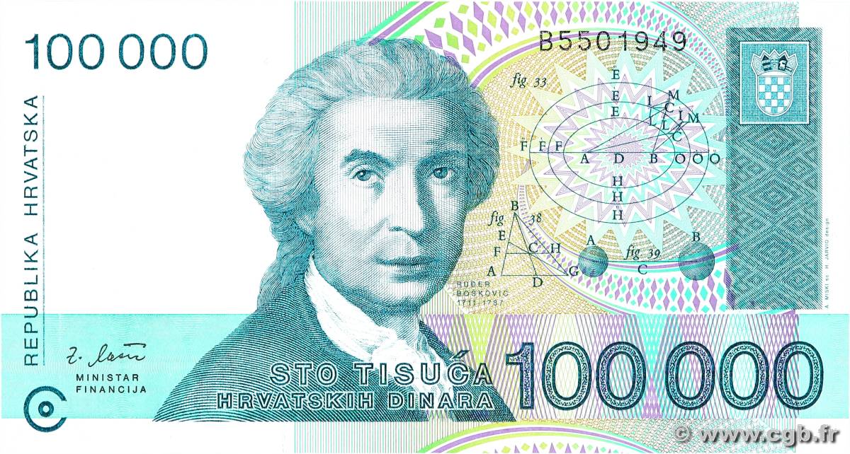 100000 Dinara CROATIE  1993 P.27a NEUF