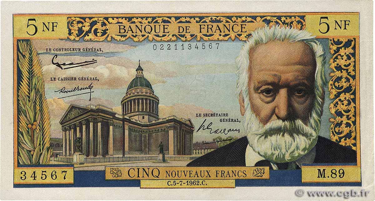 5 Nouveaux Francs VICTOR HUGO Numéro spécial FRANCE  1962 F.56.12 XF
