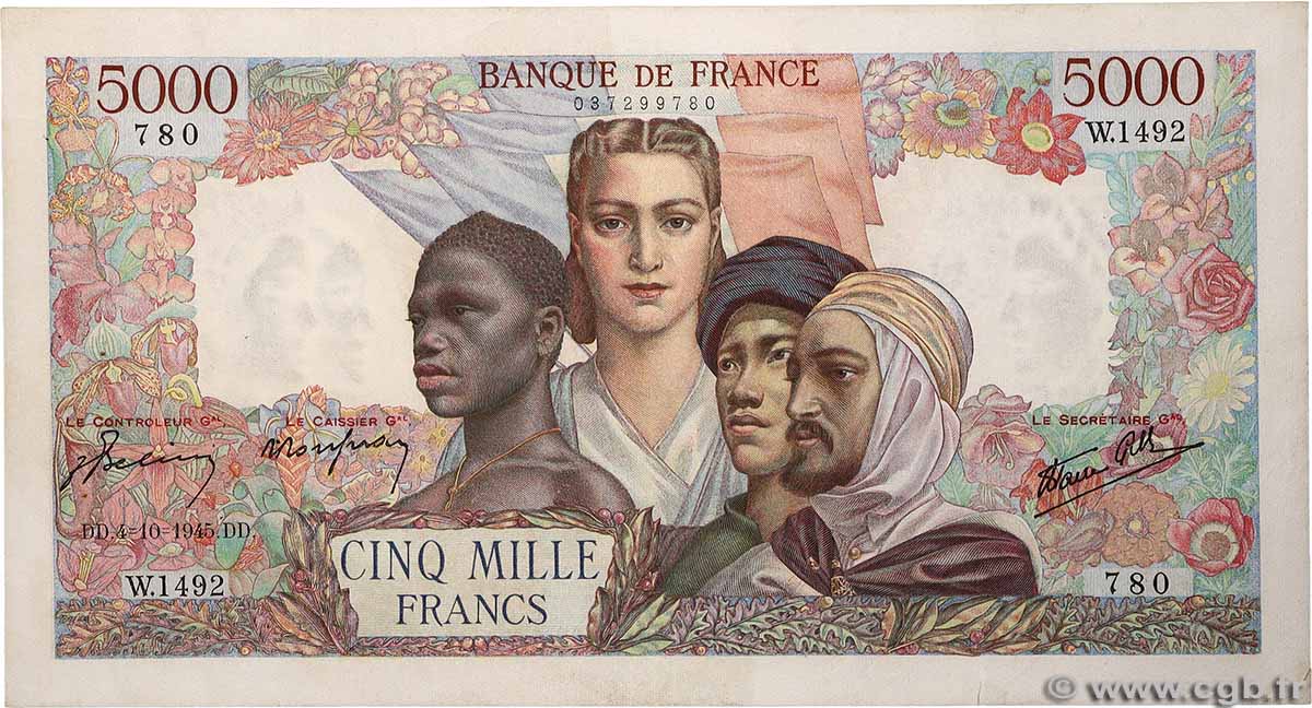 5000 Francs EMPIRE FRANÇAIS FRANCIA  1945 F.47.46 q.BB