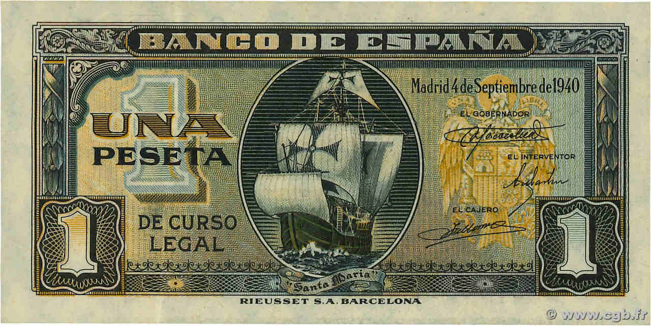 1 Peseta ESPAGNE  1940 P.122a TTB+