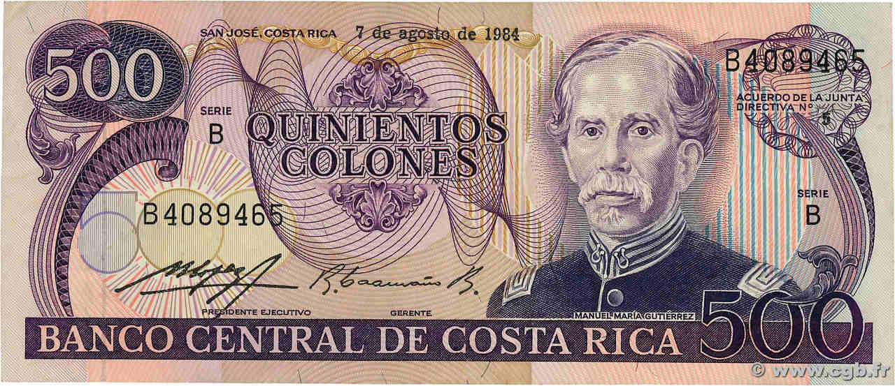 500 Colones COSTA RICA  1984 P.249b VF