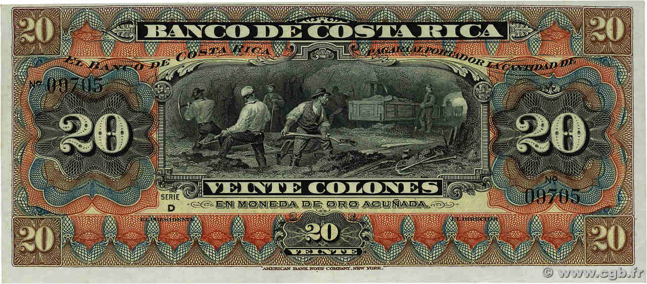 20 Colones Non émis COSTA RICA  1901 PS.175r fST+