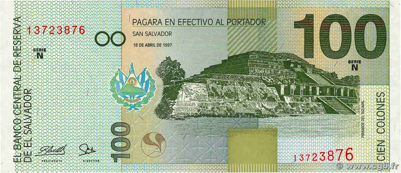 100 Colones EL SALVADOR  1997 P.151a AU+