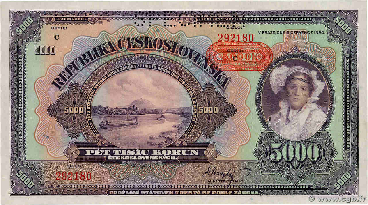 5000 Korun Spécimen BOHEMIA & MORAVIA  1943 P.16s VF+