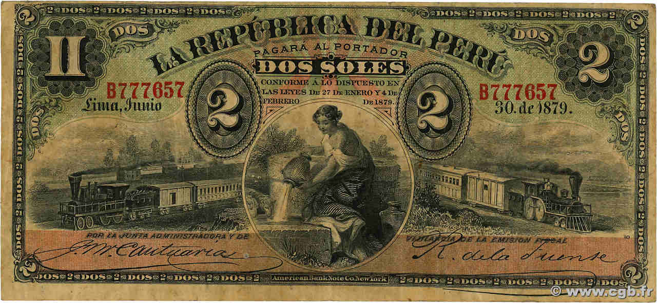 2 Soles PERU  1879 P.002 F