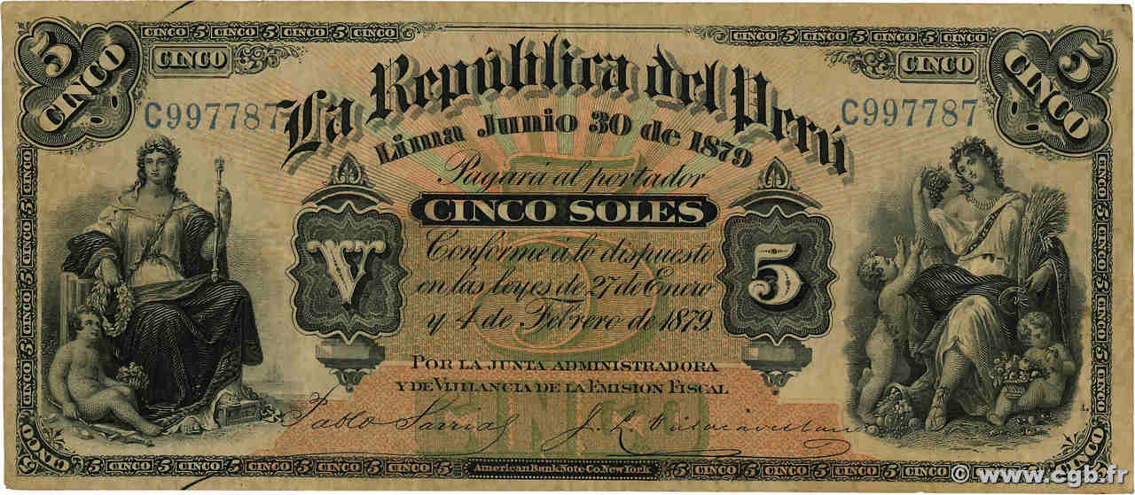 5 Soles PERU  1879 P.004 F