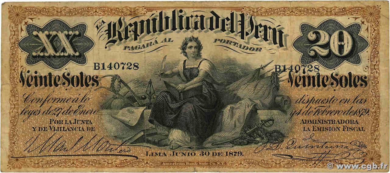 20 Soles PERú  1879 P.006 RC+