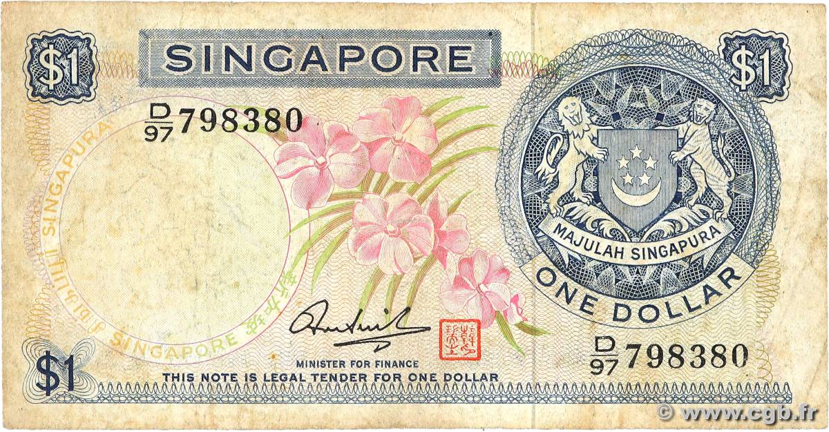 1 Dollar SINGAPORE  1967 P.01d q.MB