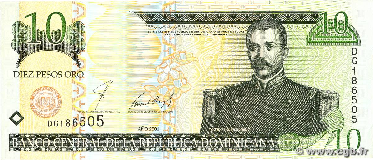 10 Pesos Oro RÉPUBLIQUE DOMINICAINE  2001 P.168a VF+