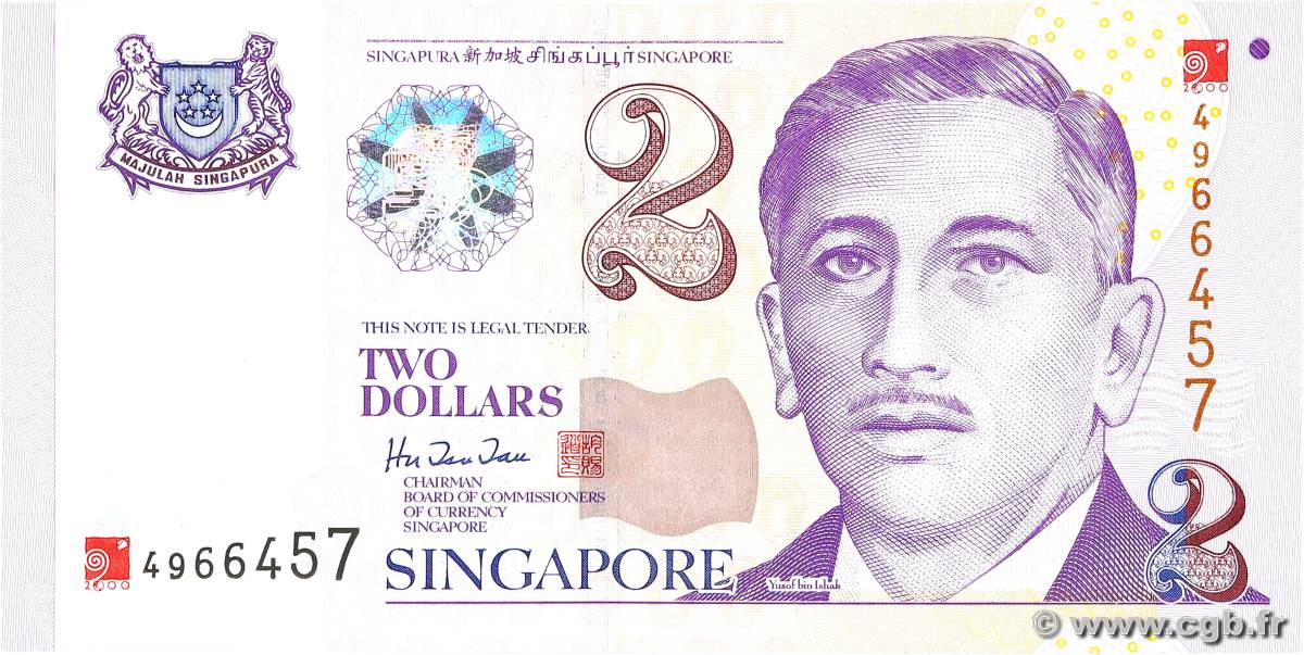 2 Dollars SINGAPORE  2000 P.45 UNC-