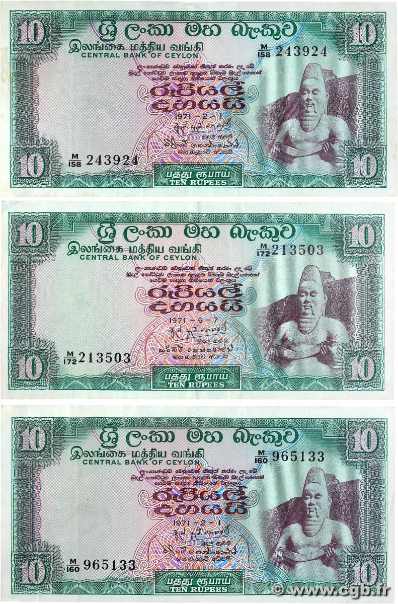 10 Rupees Lot CEYLAN  1971 P.074b TTB