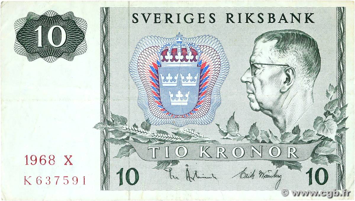 10 Kronor SUÈDE  1968 P.52b MBC