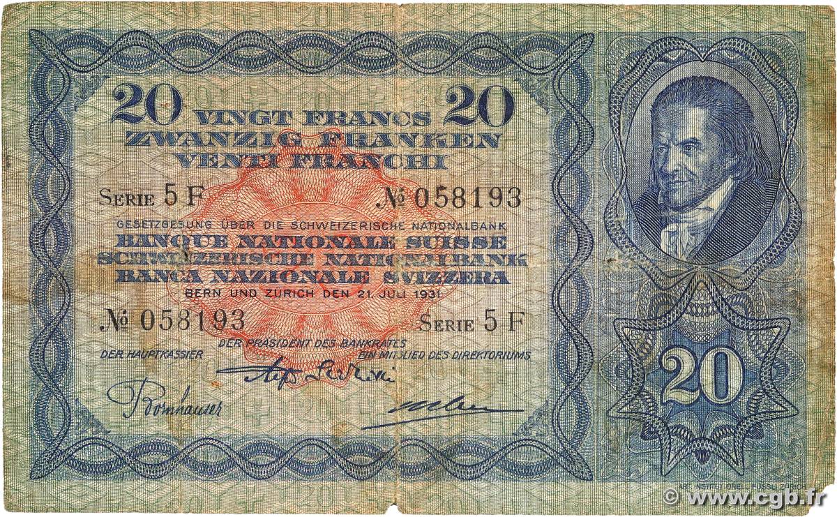 20 Francs SUISSE  1931 P.39c TB