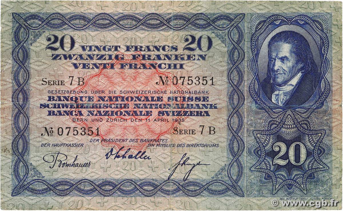 20 Francs SUISSE  1935 P.39e TB