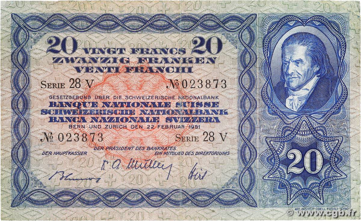 20 Francs SUISSE  1951 P.39s TB+