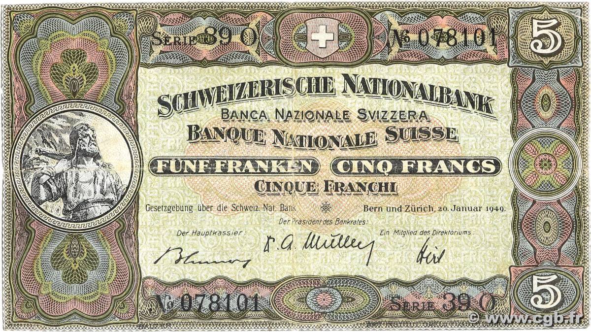 5 Francs SUISSE  1949 P.11n TB