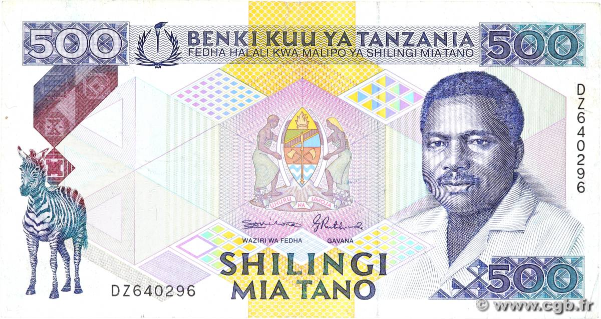 500 Shilingi TANZANIA  1989 P.21c q.BB