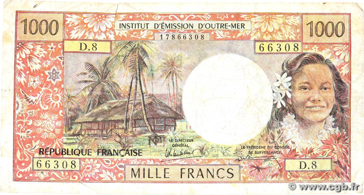 1000 Francs TAHITI  1985 P.27d VG