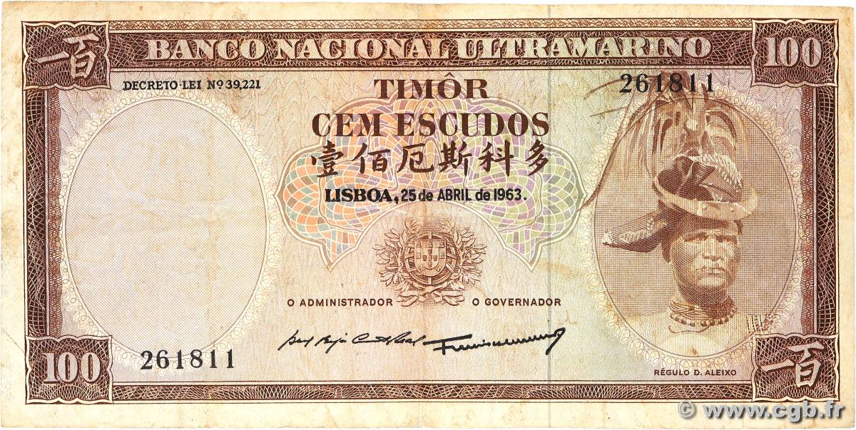 100 Escudos TIMOR  1963 P.28a F