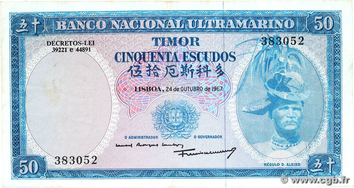 50 Escudos TIMOR  1967 P.27a TTB+