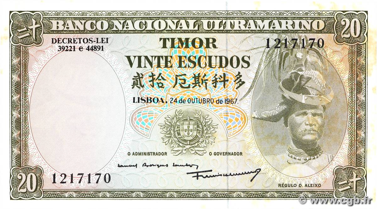 20 Escudos TIMOR  1967 P.26a SPL