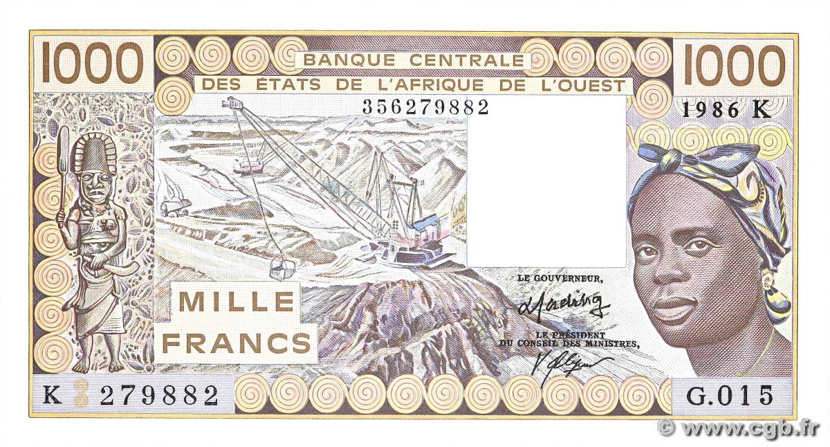 1000 Francs WEST AFRICAN STATES  1986 P.707Kg AU