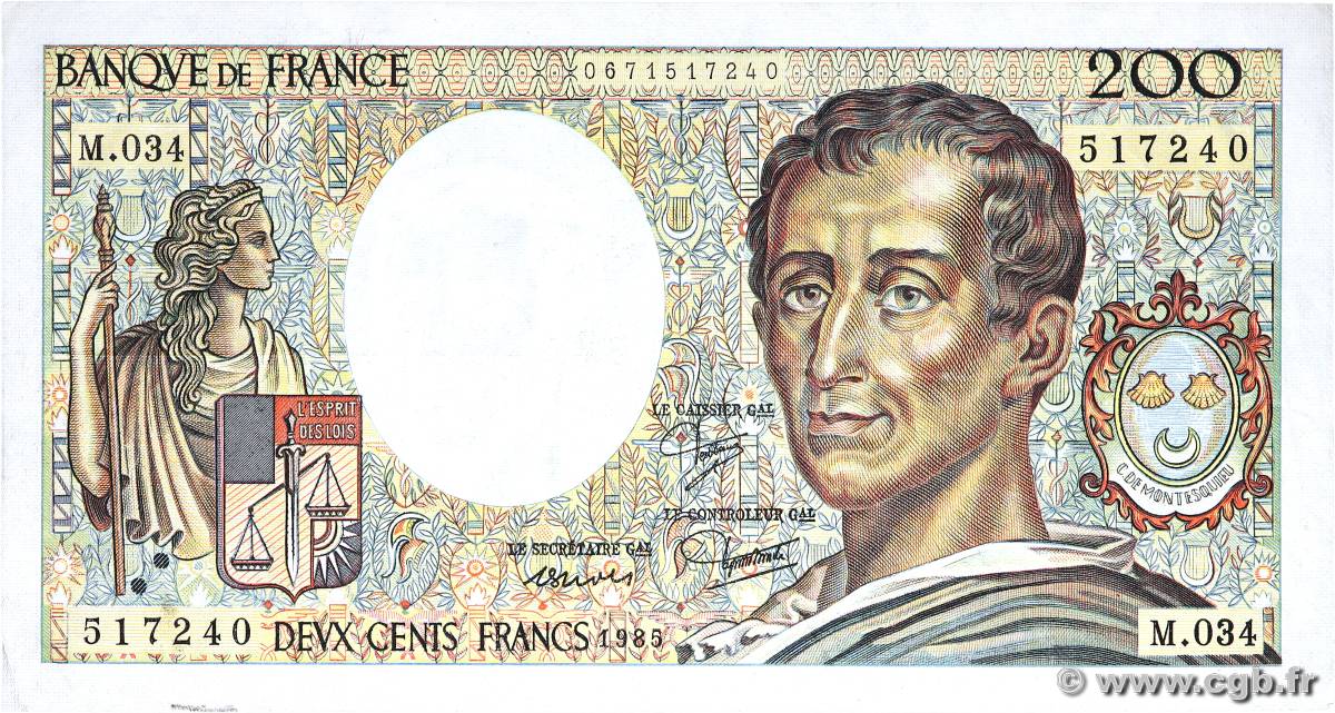 200 Francs MONTESQUIEU FRANCE  1985 F.70.05 TTB+