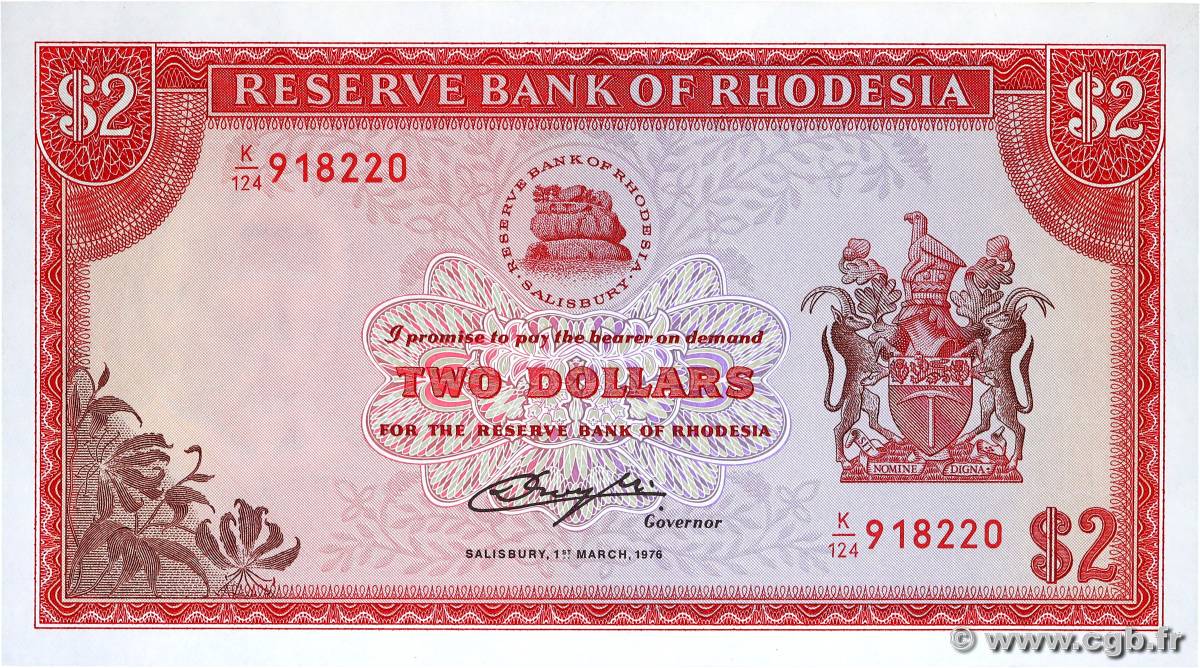 2 Dollars RHODESIA  1976 P.35a AU
