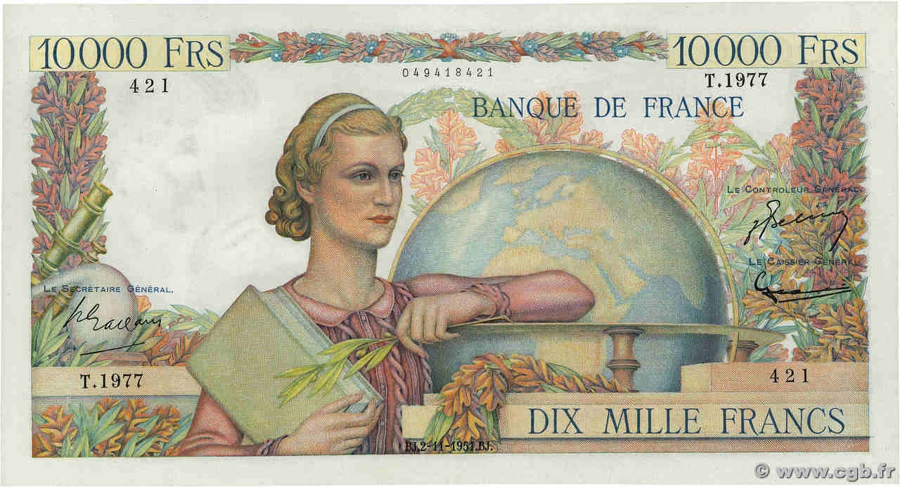 10000 Francs GÉNIE FRANÇAIS FRANCIA  1951 F.50.54 EBC+