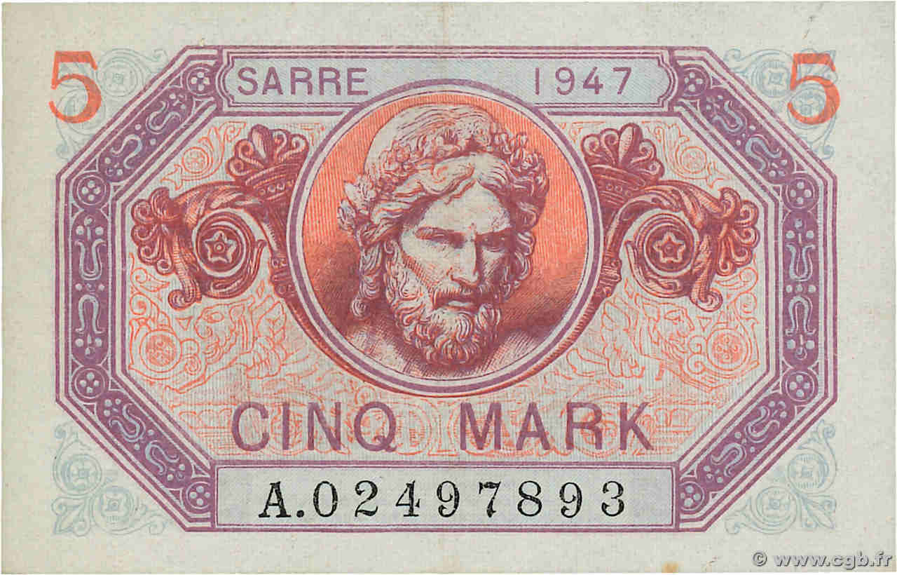 5 Mark SARRE FRANCE  1947 VF.46.01 SUP+