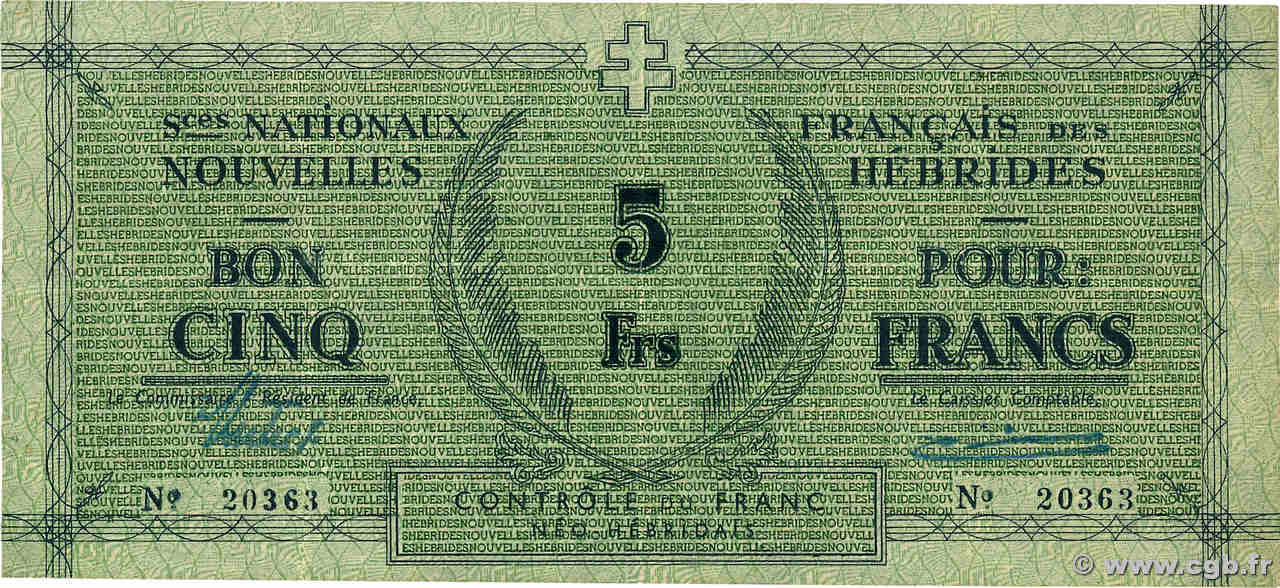 5 Francs NEW HEBRIDES  1943 P.01 VF