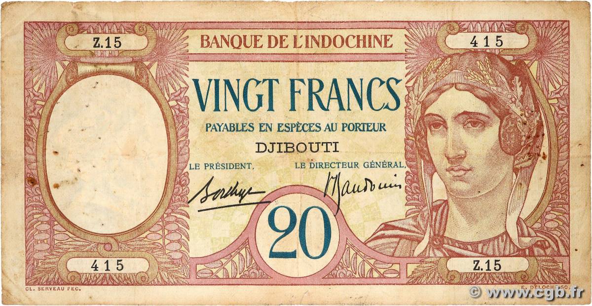 20 Francs DJIBOUTI  1936 P.07B F