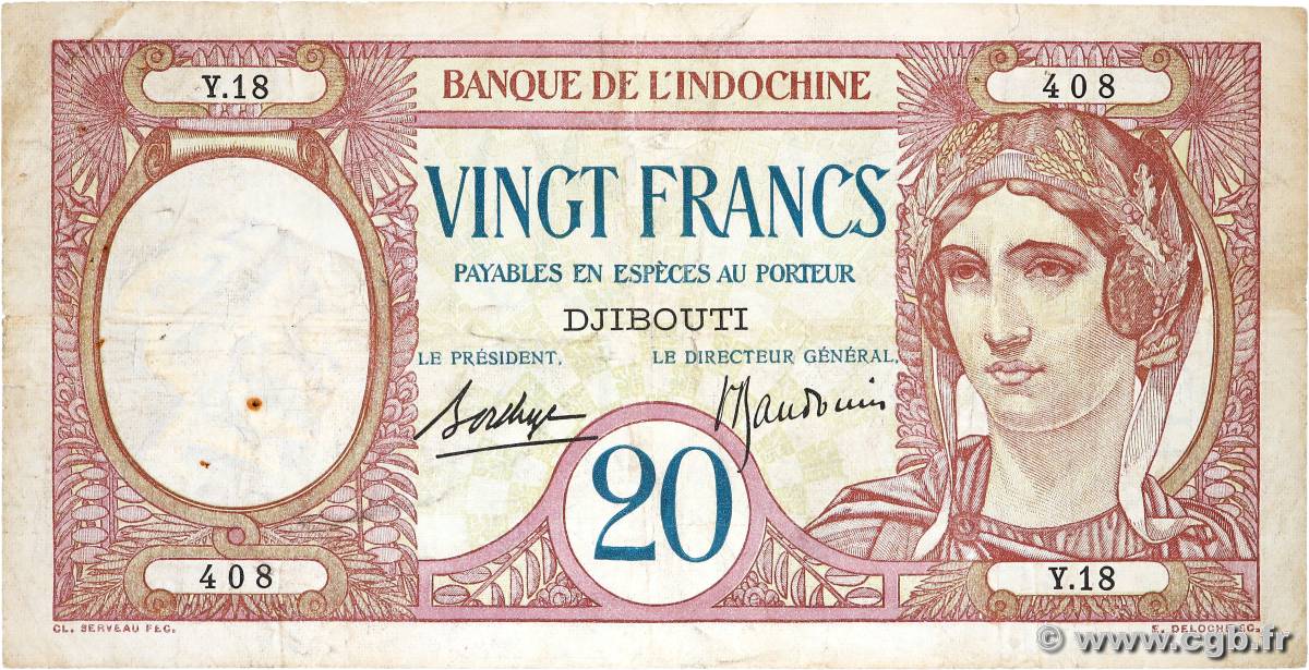 20 Francs DJIBOUTI  1936 P.07B F