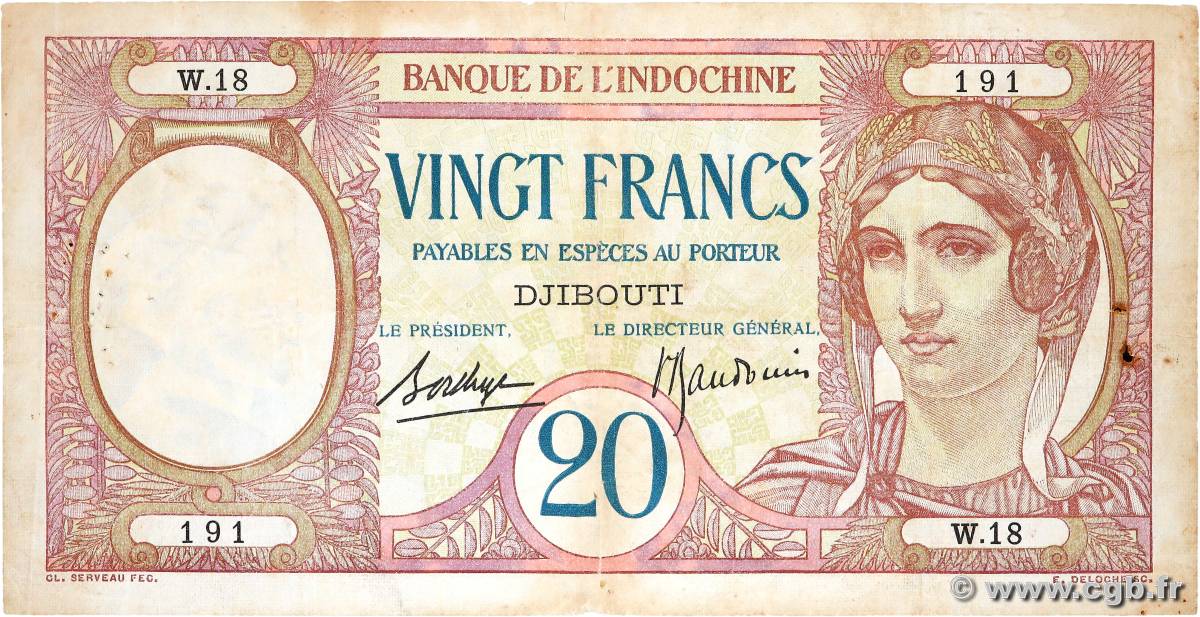 20 Francs DJIBOUTI  1936 P.07B F