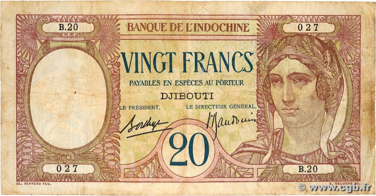 20 Francs DJIBOUTI  1936 P.07B F