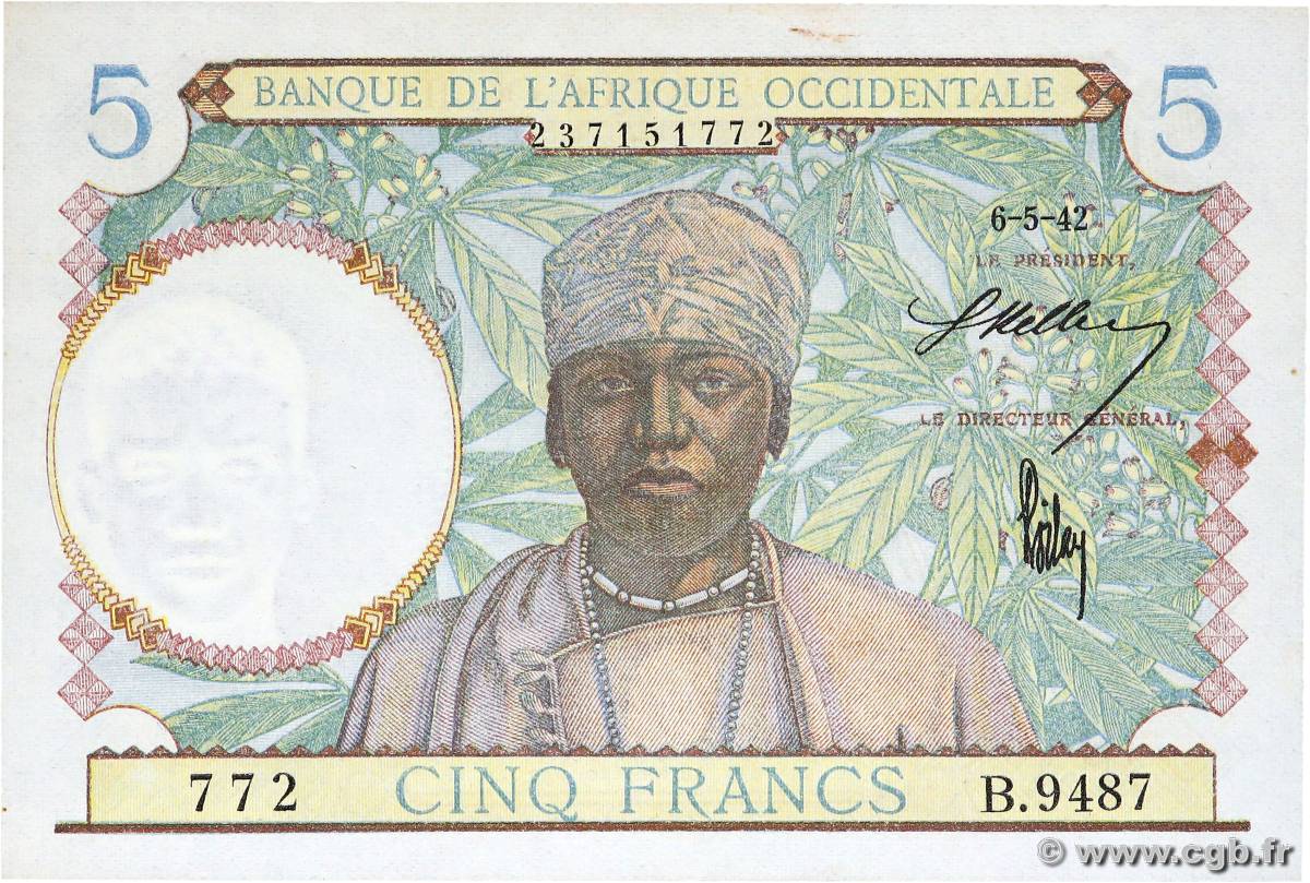 5 Francs FRENCH WEST AFRICA (1895-1958)  1942 P.25 UNC-