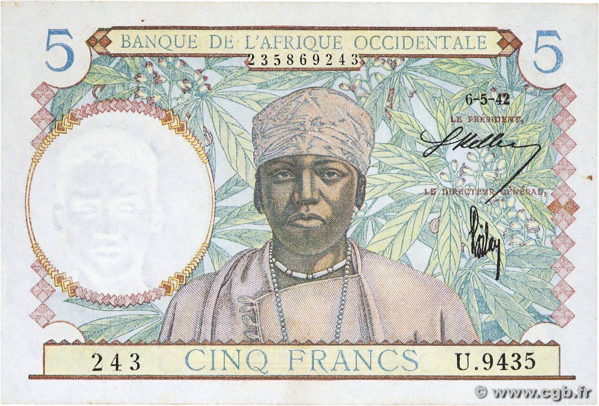 5 Francs FRENCH WEST AFRICA (1895-1958)  1942 P.25 AU
