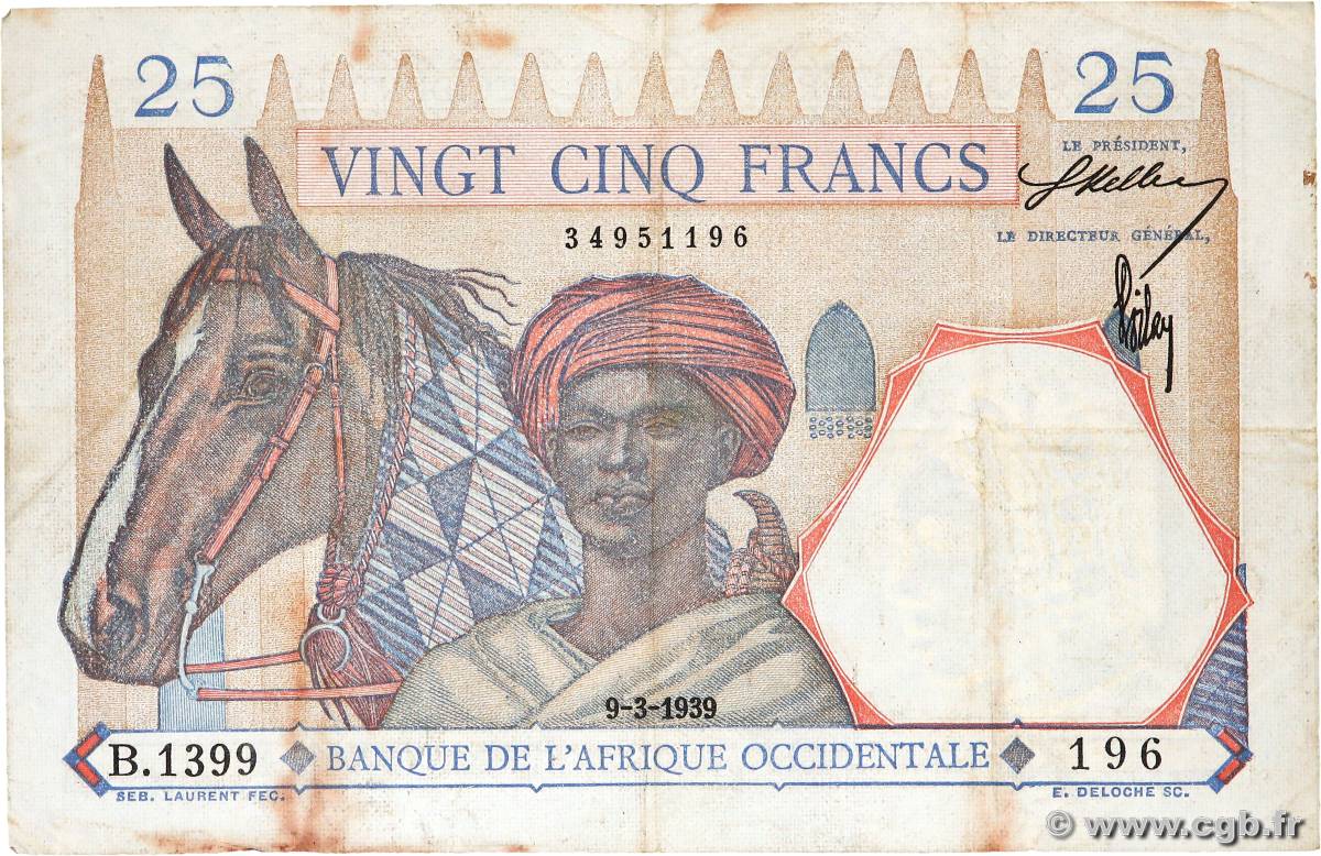 25 Francs FRENCH WEST AFRICA (1895-1958)  1939 P.22 F+