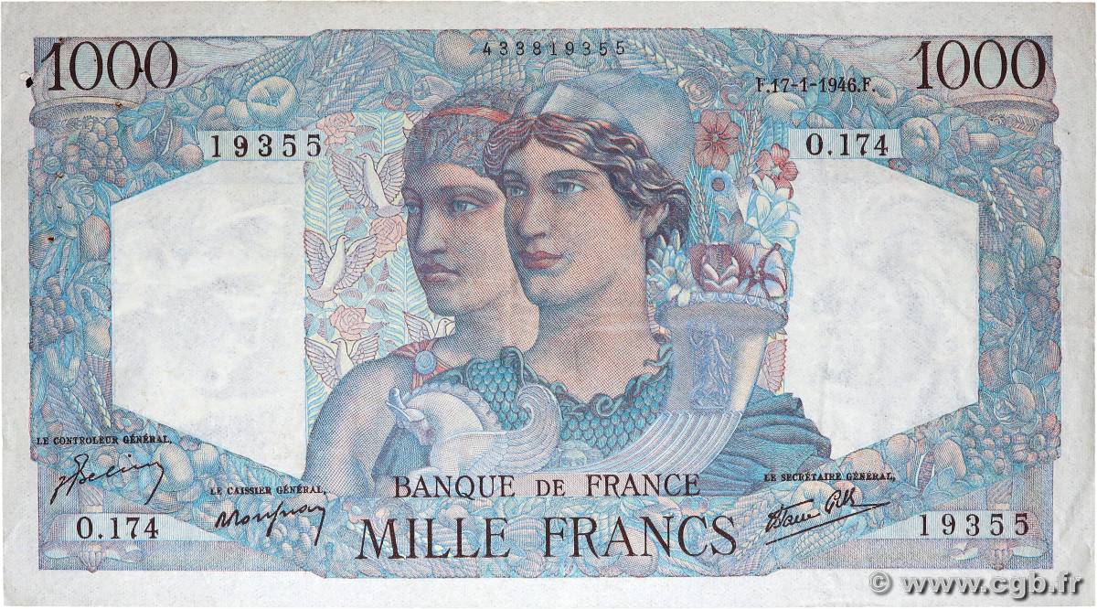 1000 Francs MINERVE ET HERCULE FRANCE  1946 F.41.10 pr.TTB