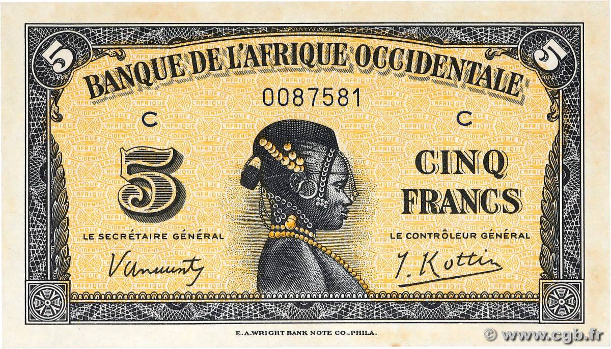 5 Francs  FRENCH WEST AFRICA (1895-1958)  1942 P.28a UNC-