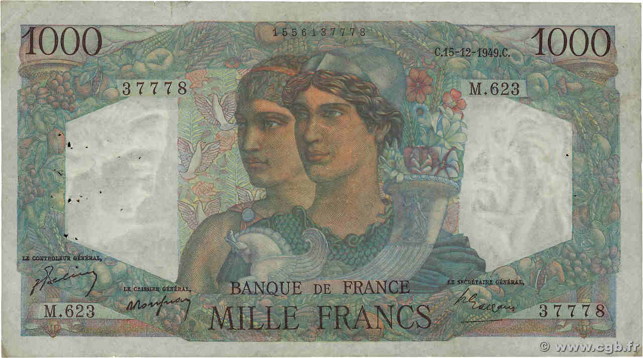 1000 Francs MINERVE ET HERCULE FRANCIA  1949 F.41.30 BC+